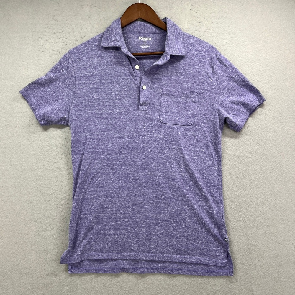 Bonobos Polo Shirt Mens Small Purple Slim Fit Short Sleeve Pocket Slub Preppy